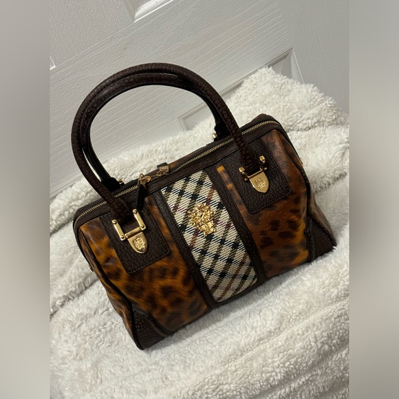 DAKS London Leather bag animal print gold accent 11 x 10x 7 - Picture 4 of 15
